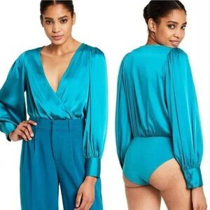 NWT Women's Crossover Satin Bodysuit - Sergio Hudson x Target Teal Size XL